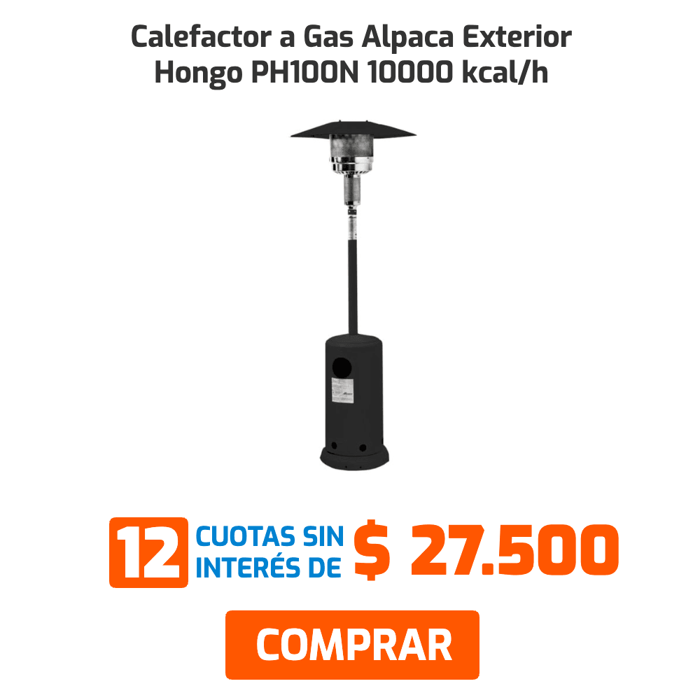 Calefactor a Gas Alpaca Exterior Hongo PH100N 10000 kcal/h 12 CUOTAS SIN INTERÉS DE $ 27.500 COMPRAR